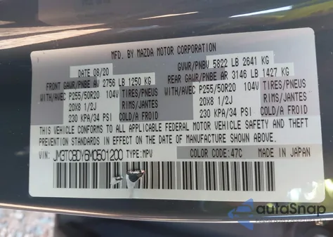 2021 Mazda Cx-9 Carbon Edition from USA, damaged, VIN JM3TCBDY6M0501200